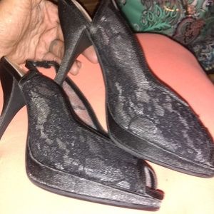 NWT Lace open toe heels
